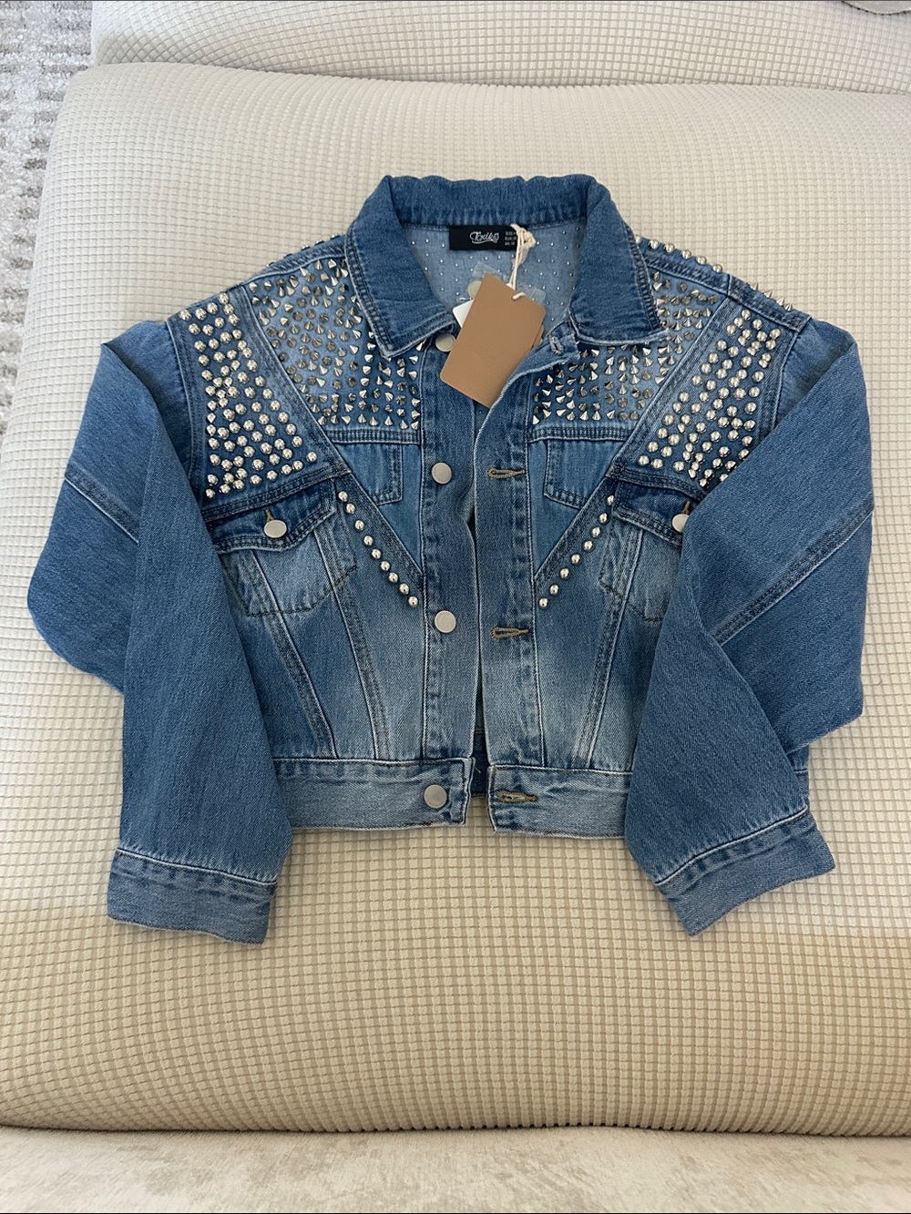 Vibrant Studded Blue Denim Jacket by Otis